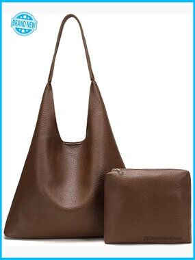 Slouchy Hobo Bag with Cosmetic Pouch - Faux Leather Tote Purse for Women